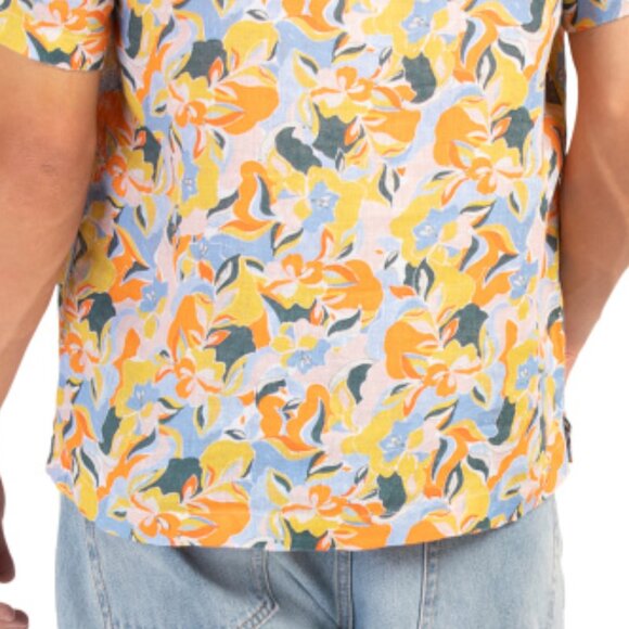 NEW C&C CALIFORNIA Linen Short Sleeve Printed Camp Shirt orange for men 253 - Picture 4 of 5